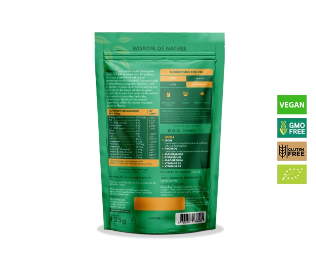 Bio Spirulina Powder, Gluten Free, 125g