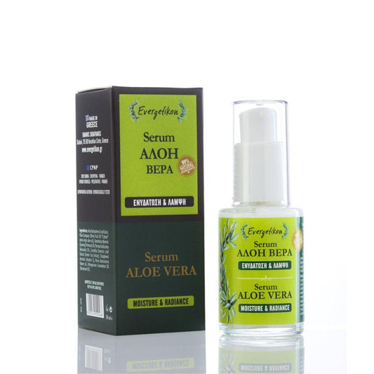 Moisturizing Serum 100% Natural with Aloe Vera and Rose Oil for Face - 30ml Evergetikon